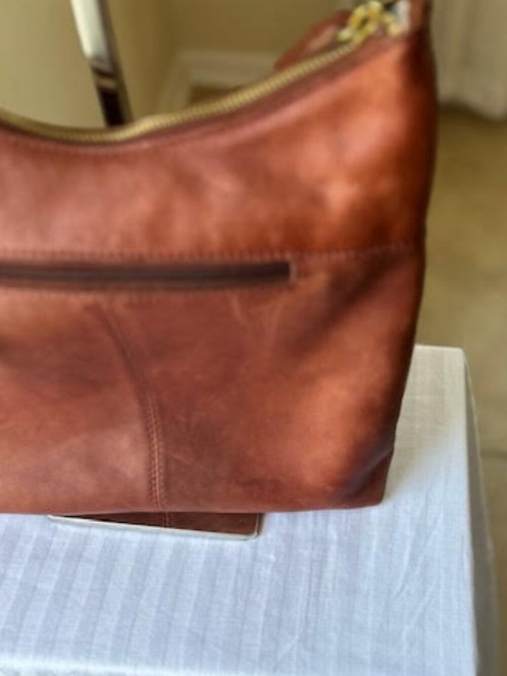 Margot New York Brandy Brown Leather Crossbody Hobo Bag - Picture 10 of 15